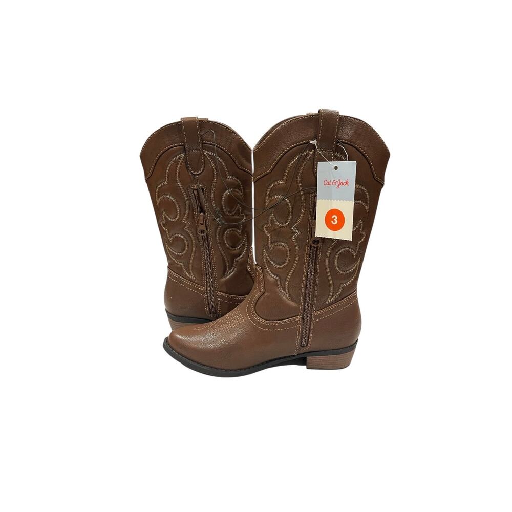 Cat & Jack Brown Embroidered Western Boots Kids Youth 3 - Picture 2 of 8